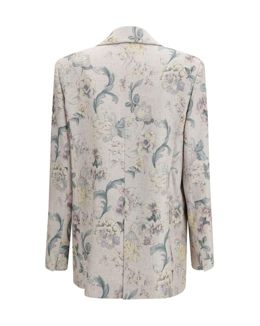 Forte_forte Gray Peonia My Love Motif Hopsack Linen-Blend Jacket Viscose; Linen