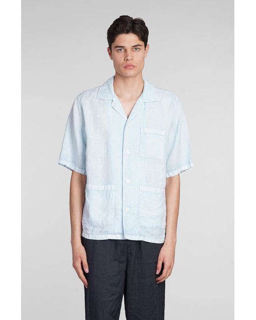 Aspesi White Camicia Ago Shirt In Cyan Linen for men