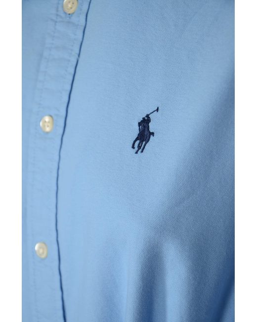 Polo Ralph Lauren Blue Tie-Waist Logo Embroidered Shirt Dress