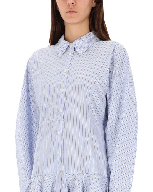Ganni Blue Striped Chemisier Dress Organic Cotton