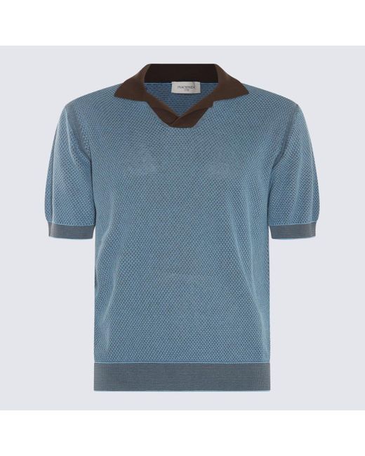 Piacenza Cashmere Blue Cotton-Silk Blend Polo Shirt for men