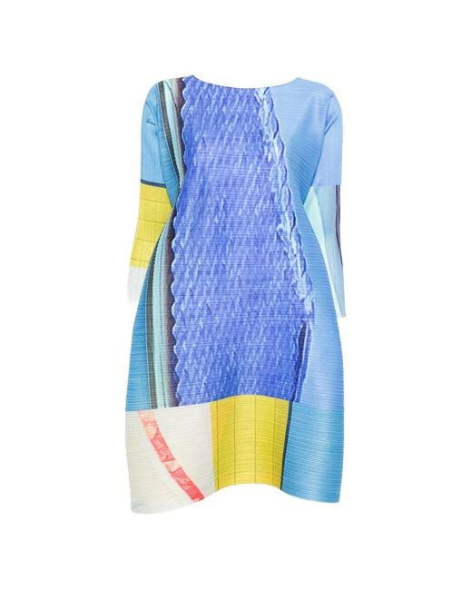 Pleats Please Issey Miyake Blue Pleated Short Dress