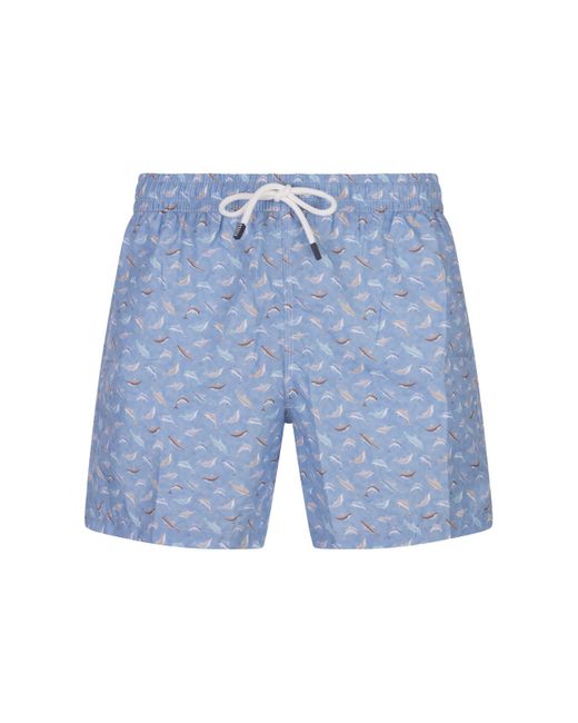 Fedeli Blue Sky Swim Shorts With Dolphins Pattern for men