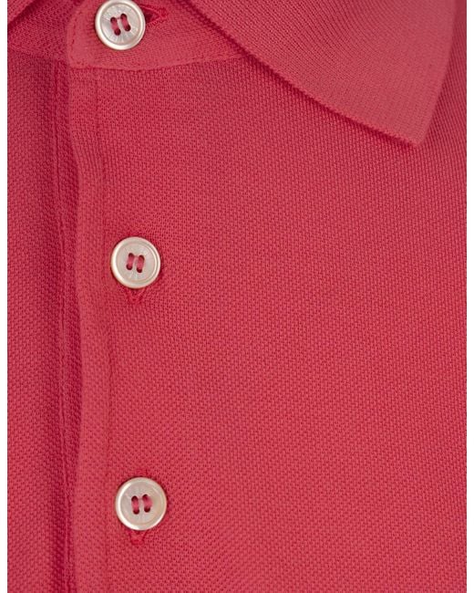Fedeli Red Cotton Pique Polo Shirt for men