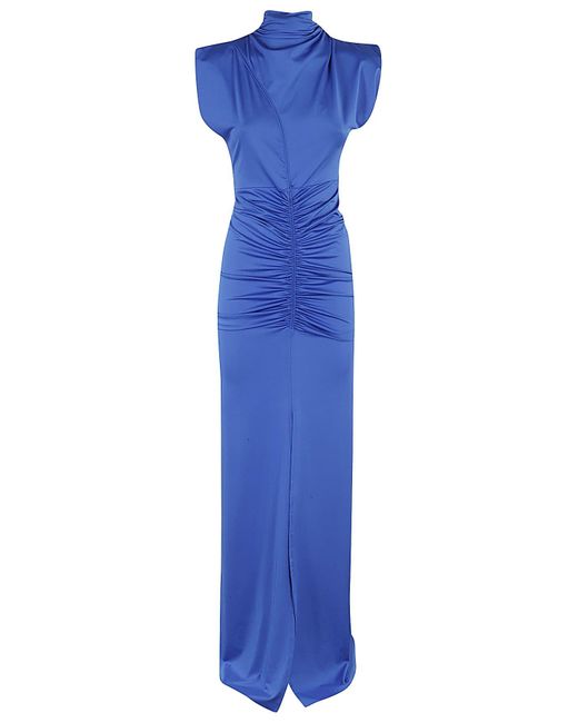 Victoria Beckham Blue Ruched Jersey Gown
