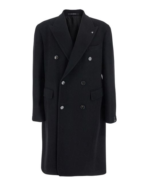 Tagliatore Black 'Londra' Oversized Double-Breasted Coat for men