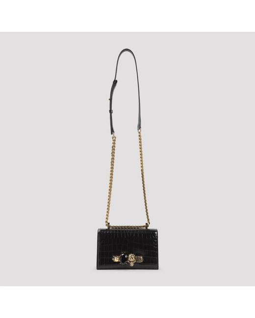McQueen White Mini Jewelled Clutch Leather Bag