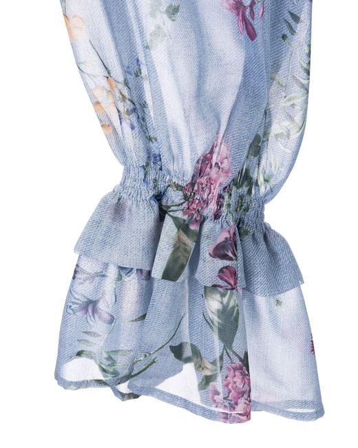 Ermanno Scervino Blue Floral Print Shirt Dress