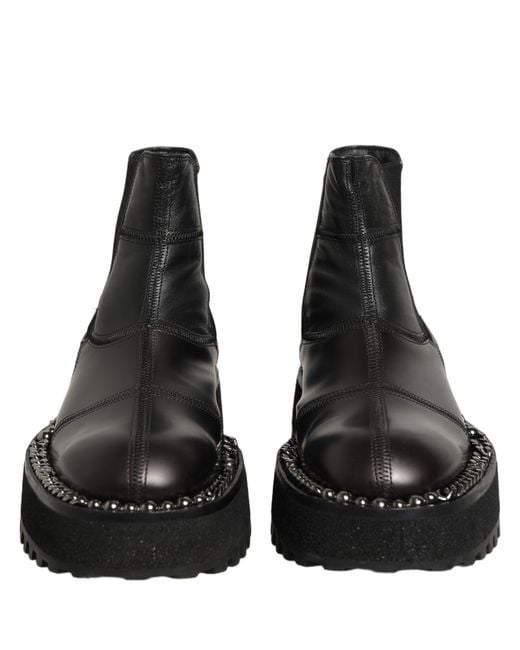 Dolce & Gabbana Black Leather Slip On Chelsea Boots Shoes for men