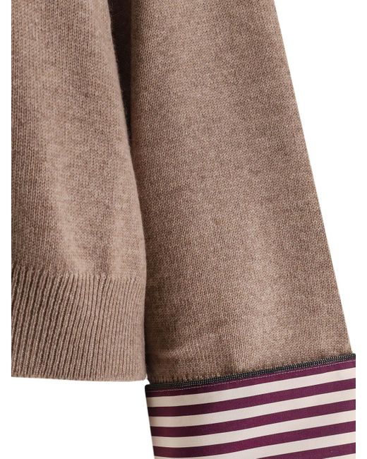 Brunello Cucinelli Brown Cashmere Sweater With Monili Detail