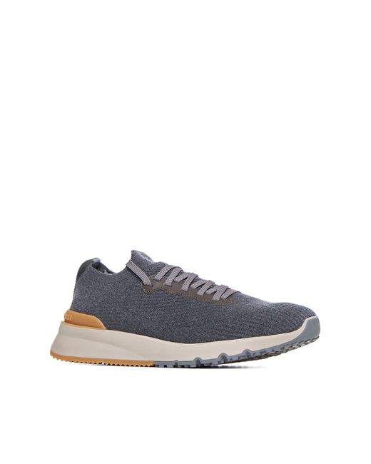 Brunello Cucinelli Blue Wool Knit Sneakers for men