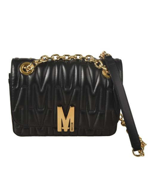 Moschino Black Logo Quilted Chain Shoulder Bag