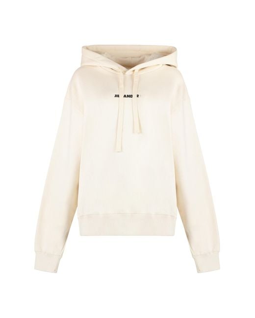Jil Sander White Ribbed Cotton Hoodie Hoodies