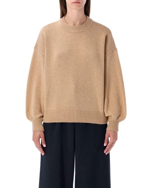 Sessun Blue Camel Wool Knit Sweater With Balloon Sleeves