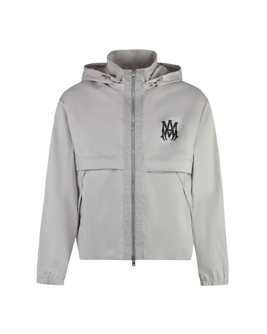 Amiri Gray Technical Fabric Hooded Jacket for men
