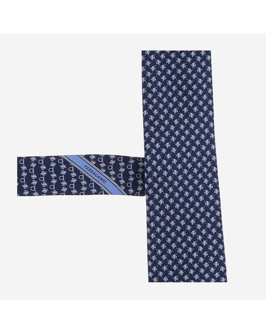 Ferragamo Blue Tie Silk With Pattern — Ties & Bow for men