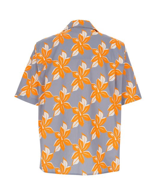 Gucci Orange Bowling Shirt With Cuban Collar And All-Over Floral Print for men