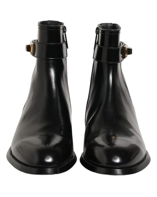Dolce & Gabbana Black Leather Logo Buckle Mid Calf Boots Shoes for men