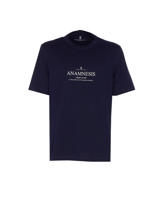 Brunello Cucinelli Blue Anamnesis Print Logo T-Shirt for men