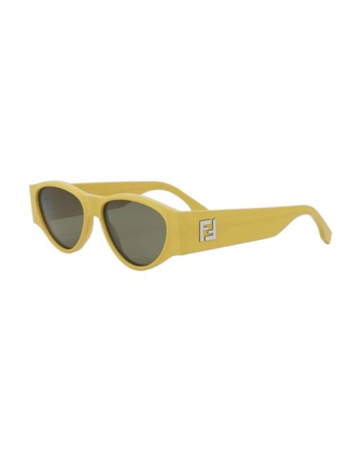Fendi Yellow Sunglasses Oval Full Rim, Shiny Frame And Lens Fe40158I39N