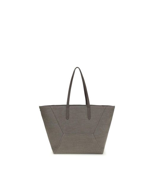 Brunello Cucinelli Gray Brown Cotton Shoulder Bag