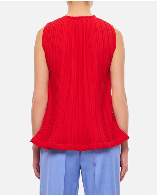 Lanvin Red Sleeveless Pleated Top