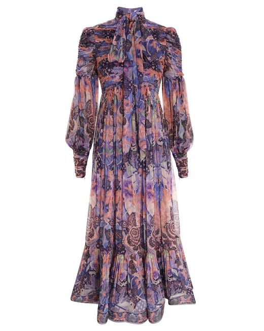 Zimmermann Purple Celestial High-neck Woven Midi Dress