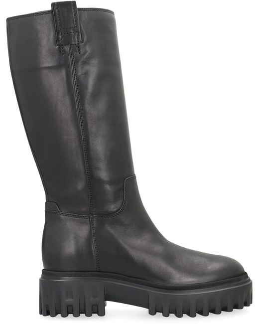 Hogan Black Leather High Boots