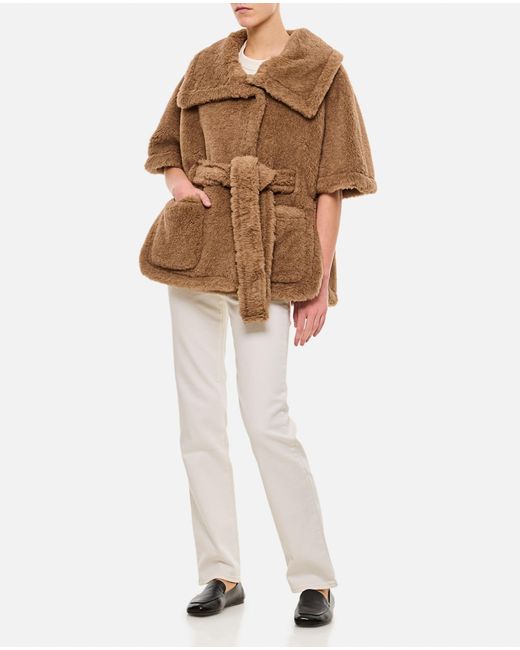 Max Mara Brown Teddy Cape With Shawl Collar