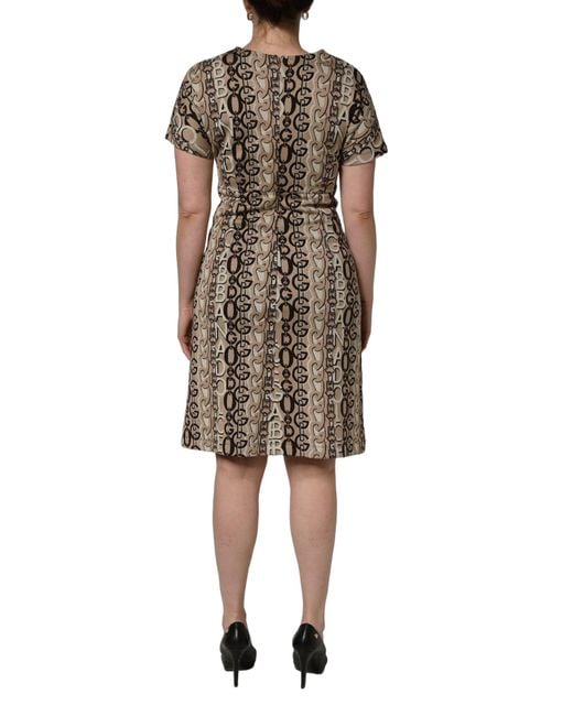 Dolce & Gabbana Brown Dg Logo Chain Short-Sleeve Sheath Dress
