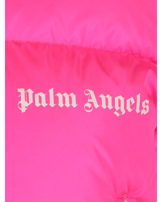 Palm Angels Pink Crop Logo Down Jacket