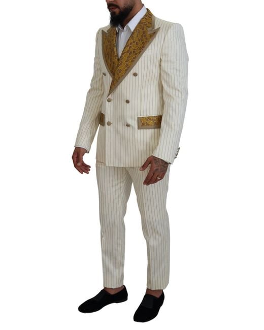 Dolce & Gabbana Black Striped Tuxedo Slim Fit Suit Cotton for men
