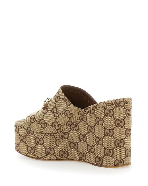 Gucci Brown Wedges Carmen Canvas Cotton And Polyester Shoe