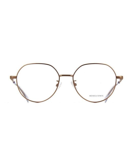 Bottega Veneta Metallic Eyeglasses Round Full Rim, Frame And Clear Demo Lenses Lens Bv1076Oa001