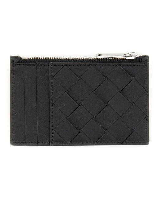 Bottega Veneta Black Card Holder Woven Calfskin Calf Skin Wallets & Purses for men