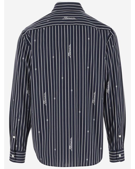 Versace Blue Nautical Stripe Pattern Cotton Shirt for men