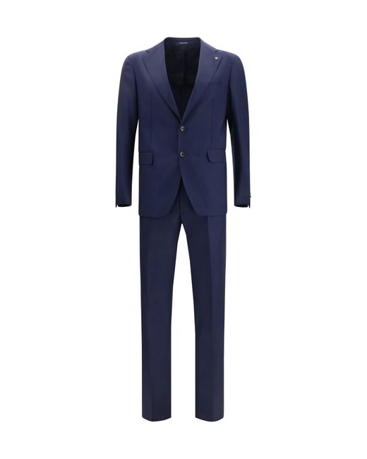 Tagliatore Blue Single-Breasted Virgin Wool Suit Fleece Suits for men