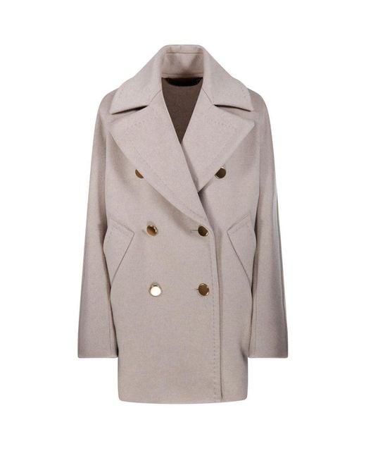 Max Mara Gray Double-Breasted Long-Sleeved Coat