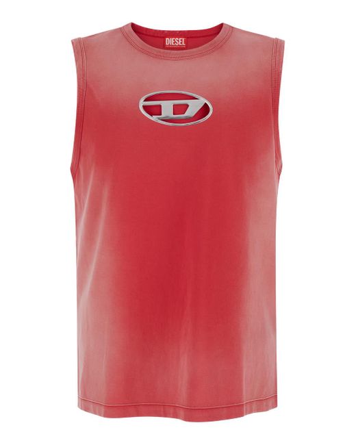 DIESEL Red Tank Top With Dlogo Cut-Out for men