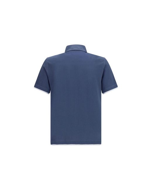 Brunello Cucinelli Blue Cotton Polo Shirt for men