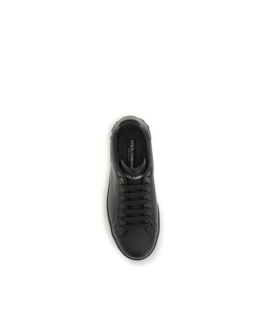 Dolce & Gabbana Black Calf Leather Bos Taurus Low Top Sneakers for men
