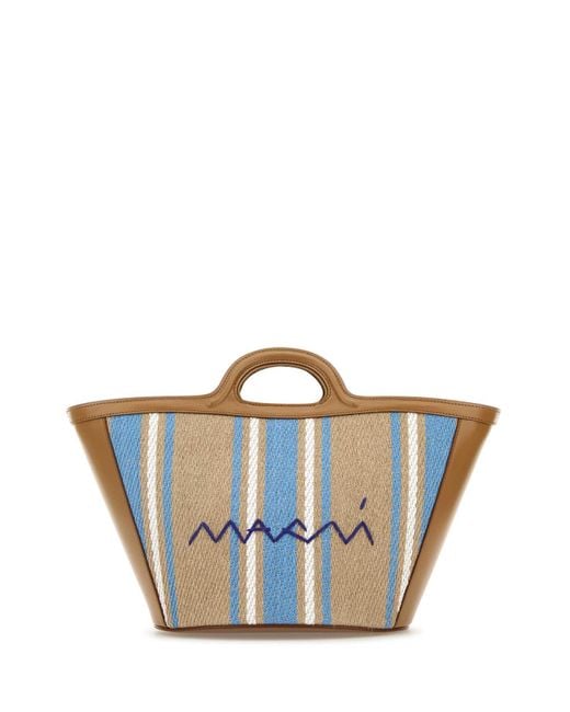 Marni Blue Embroidered Canvas Tropicalia Bucket Bag