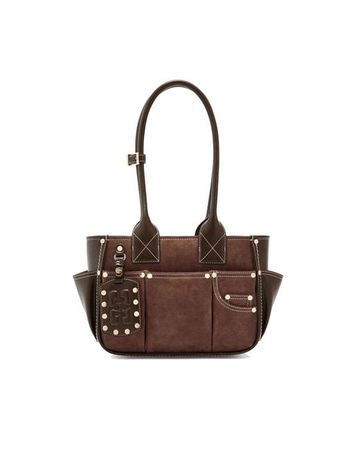 Ganni Brown Shoulder Bag Posy Small Leather