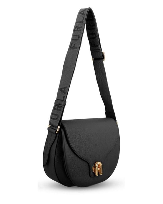 ショルダーバッグ・ポシェット Furla Structured Shoulder Bag With Foldover Top Furla Logo Plaque Foldover-Top Shoulder Bag in Black | Lyst
