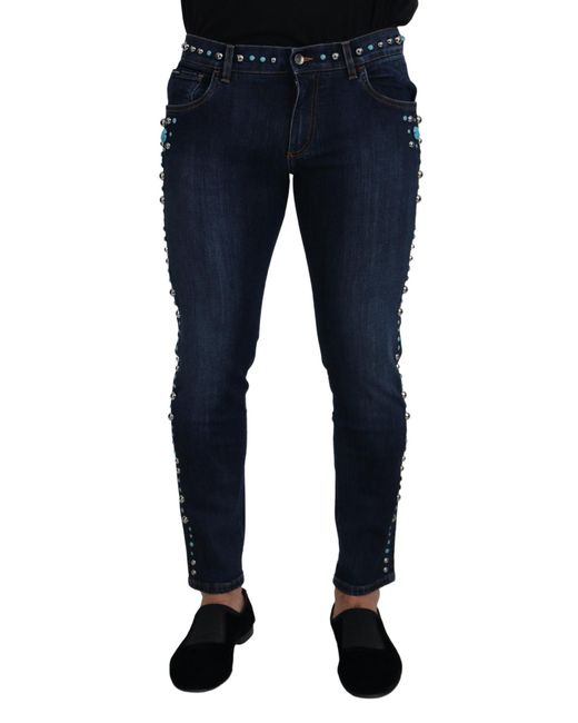 Dolce & Gabbana Blue Studded Opulence Denim Jeans for men