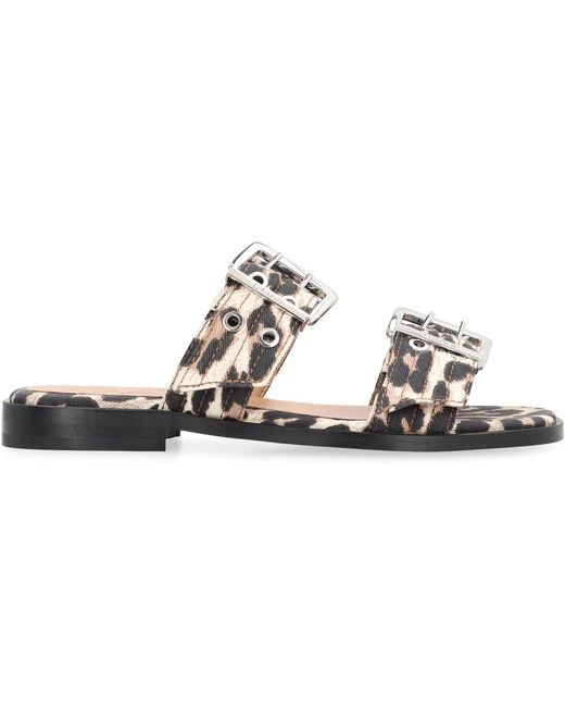 Ganni White Feminine Leopard Slides Elastane Sandal