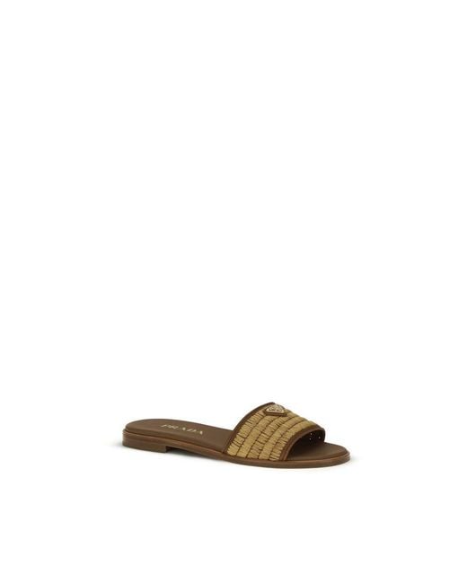 Prada Brown Raffia Slippers