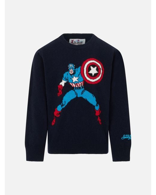 Mc2 Saint Barth Blue Boy Crewneck Sweater With Captain America Print for men