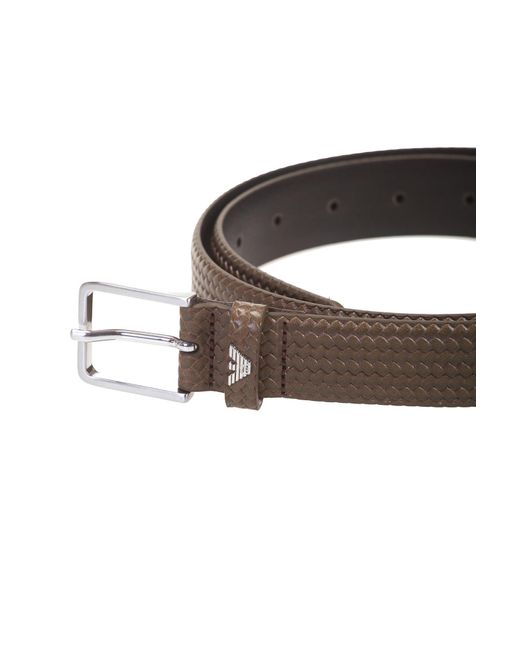 Emporio Armani Gray Woven Effect Printed Leather Belt for men