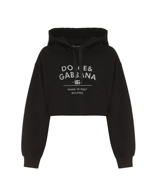 Dolce & Gabbana Black Cropped Hoodie With Logo,
